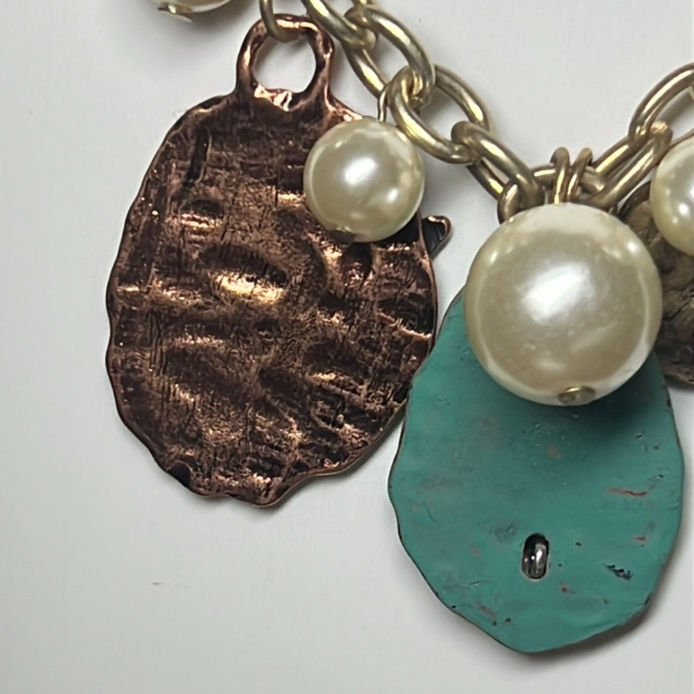 Chunky Faith Blessed Charm Necklace Faux Pearl Dangle Mixed‎ Metal 18" + 3" - Picture 3 of 4